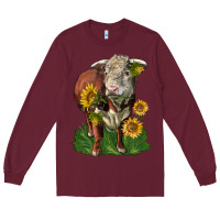 Burgundy hereford bull with sunflowers Long Sleeve Tee - LillyAllenDesigns