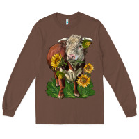Chestnut hereford bull with sunflowers Long Sleeve Tee - LillyAllenDesigns