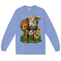 Colony Blue hereford bull with sunflowers Long Sleeve Tee - LillyAllenDesigns
