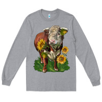 Heather Grey hereford bull with sunflowers Long Sleeve Tee - LillyAllenDesigns