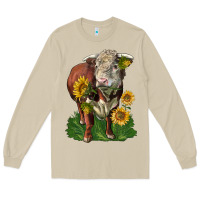 Mushroom hereford bull with sunflowers Long Sleeve Tee - LillyAllenDesigns