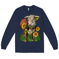 Navy hereford bull with sunflowers Long Sleeve Tee - LillyAllenDesigns