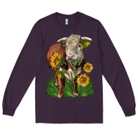 Plum hereford bull with sunflowers Long Sleeve Tee - LillyAllenDesigns