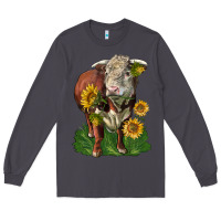 Smoke hereford bull with sunflowers Long Sleeve Tee - LillyAllenDesigns