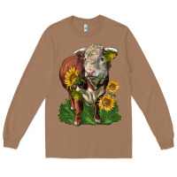 Toasted Coconut hereford bull with sunflowers Long Sleeve Tee - LillyAllenDesigns