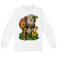White hereford bull with sunflowers Long Sleeve Tee - LillyAllenDesigns