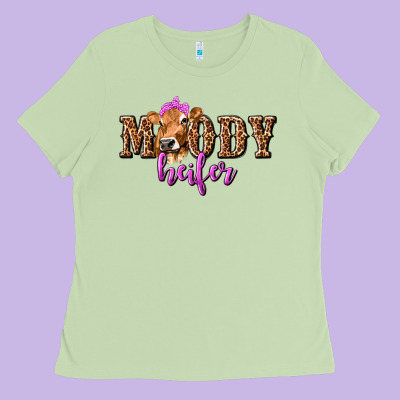 Ladies Tee moody heifer with leopard tbw