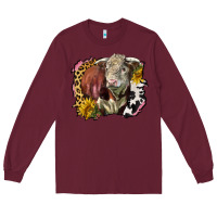 Burgundy hereford bull western background Long Sleeve Tee - LillyAllenDesigns