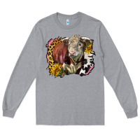 Heather Grey hereford bull western background Long Sleeve Tee - LillyAllenDesigns