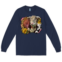 Navy hereford bull western background Long Sleeve Tee - LillyAllenDesigns