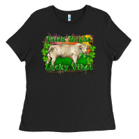 Black Thick Thighs Lucky Vibes Charolais Bull Ladies Tee - RanaPortraitStore