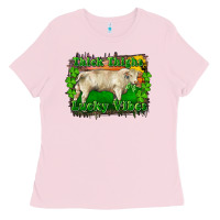 Bubblegum Pink Thick Thighs Lucky Vibes Charolais Bull Ladies Tee - RanaPortraitStore