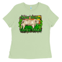 Matcha Thick Thighs Lucky Vibes Charolais Bull Ladies Tee - RanaPortraitStore