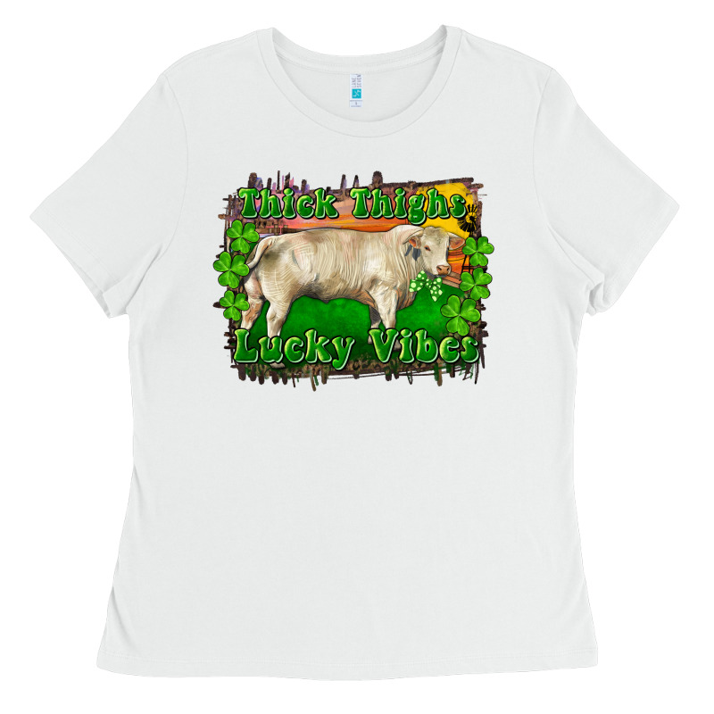 Thick Thighs Lucky Vibes Charolais Bull Ladies Tee by RanaPortraitStore | Teevron