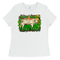 White Thick Thighs Lucky Vibes Charolais Bull Ladies Tee - RanaPortraitStore