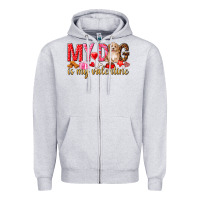 Heather Grey my dog is my valentine Zipper Hoodie - NancyCooperArtShop