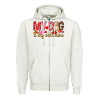 Oatmeal Heather my dog is my valentine Zipper Hoodie - NancyCooperArtShop