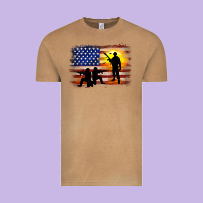 American Flag Soldier Sunset Vintage Tee Designed By Jahusdesignshop