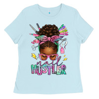 Baby Blue nail hustler afro messy bun Ladies Tee - texasbilliewilder