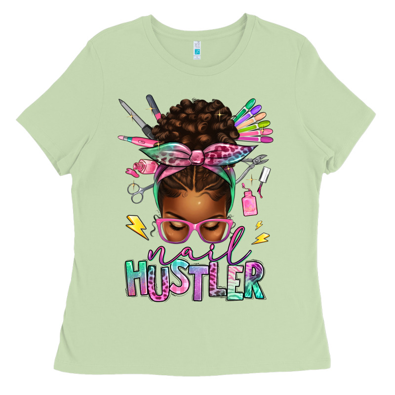Nail Hustler Afro Messy Bun Ladies Tee by texasbilliewilder | Teevron