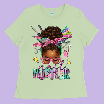 Ladies Tee nail hustler afro messy bun