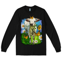 Black charolais heifer with sunflower and daisies Long Sleeve Tee - LillyAllenDesigns
