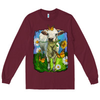 Burgundy charolais heifer with sunflower and daisies Long Sleeve Tee - LillyAllenDesigns