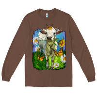 Chestnut charolais heifer with sunflower and daisies Long Sleeve Tee - LillyAllenDesigns