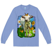 Colony Blue charolais heifer with sunflower and daisies Long Sleeve Tee - LillyAllenDesigns
