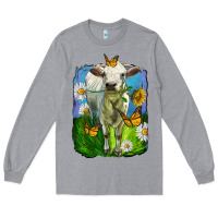 Heather Grey charolais heifer with sunflower and daisies Long Sleeve Tee - LillyAllenDesigns