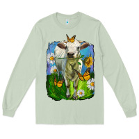 Matcha charolais heifer with sunflower and daisies Long Sleeve Tee - LillyAllenDesigns