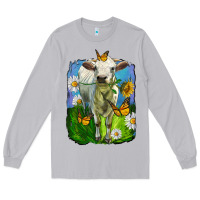 Moon Dust charolais heifer with sunflower and daisies Long Sleeve Tee - LillyAllenDesigns