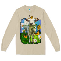 Mushroom charolais heifer with sunflower and daisies Long Sleeve Tee - LillyAllenDesigns