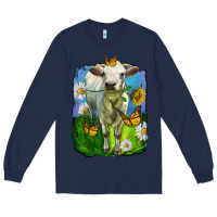 Navy charolais heifer with sunflower and daisies Long Sleeve Tee - LillyAllenDesigns