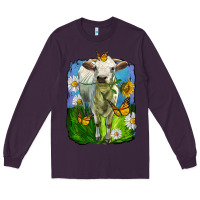 Plum charolais heifer with sunflower and daisies Long Sleeve Tee - LillyAllenDesigns