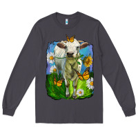 Smoke charolais heifer with sunflower and daisies Long Sleeve Tee - LillyAllenDesigns