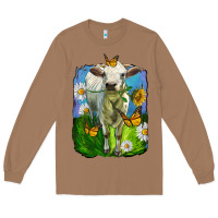 Toasted Coconut charolais heifer with sunflower and daisies Long Sleeve Tee - LillyAllenDesigns