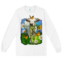 Charolais Heifer With Sunflower And Daisies Long Sleeve Tee | Teevron