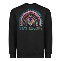 Black stay groovy with rainbow and heart Heavyweight Sweatshirt - Artiststas