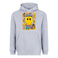 Heather Grey happy vibes smiley face Heavyweight Hoodie - BarkalooDesign