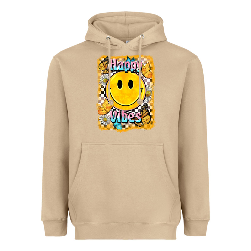 Happy Vibes Smiley Face Heavyweight Hoodie by BarkalooDesign | Teevron