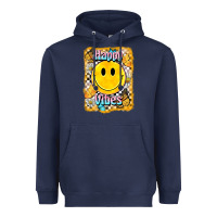 Navy happy vibes smiley face Heavyweight Hoodie - BarkalooDesign