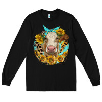 Black simmental heifer with sunflowers and leopard Long Sleeve Tee - LillyAllenDesigns