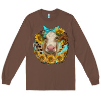 Chestnut simmental heifer with sunflowers and leopard Long Sleeve Tee - LillyAllenDesigns