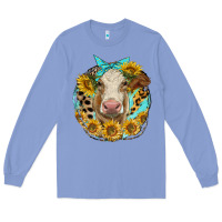 Colony Blue simmental heifer with sunflowers and leopard Long Sleeve Tee - LillyAllenDesigns