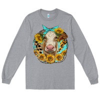 Heather Grey simmental heifer with sunflowers and leopard Long Sleeve Tee - LillyAllenDesigns