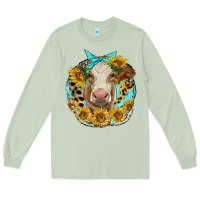Matcha simmental heifer with sunflowers and leopard Long Sleeve Tee - LillyAllenDesigns