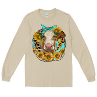 Mushroom simmental heifer with sunflowers and leopard Long Sleeve Tee - LillyAllenDesigns