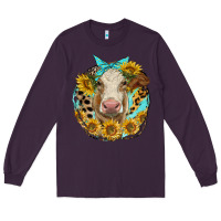 Plum simmental heifer with sunflowers and leopard Long Sleeve Tee - LillyAllenDesigns