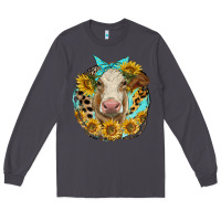 Smoke simmental heifer with sunflowers and leopard Long Sleeve Tee - LillyAllenDesigns